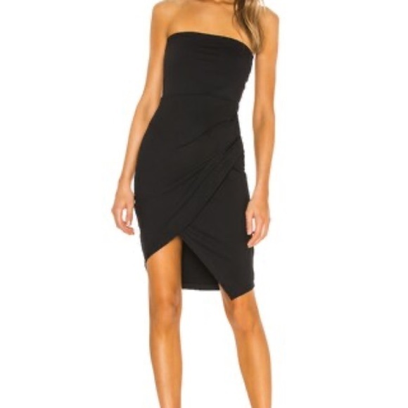NEW SUSANA MONACO Black Strapless Tube Side Pleat Dress {$188} Asymmetrical Md - Picture 1 of 7
